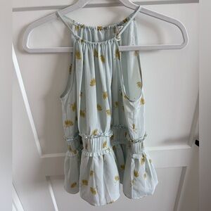 Joie Halter Peplum Top XXS Light Blue Floral Ruffle Blouse Boho Summer Tank